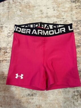 Under Armour Women's Hot Pink Performance Bike Shorts with Black Logo Waistband